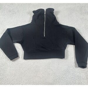 Love Streak Sweatshirt Womens Small Black 1/2 Zip High Neck Cropped Fleece